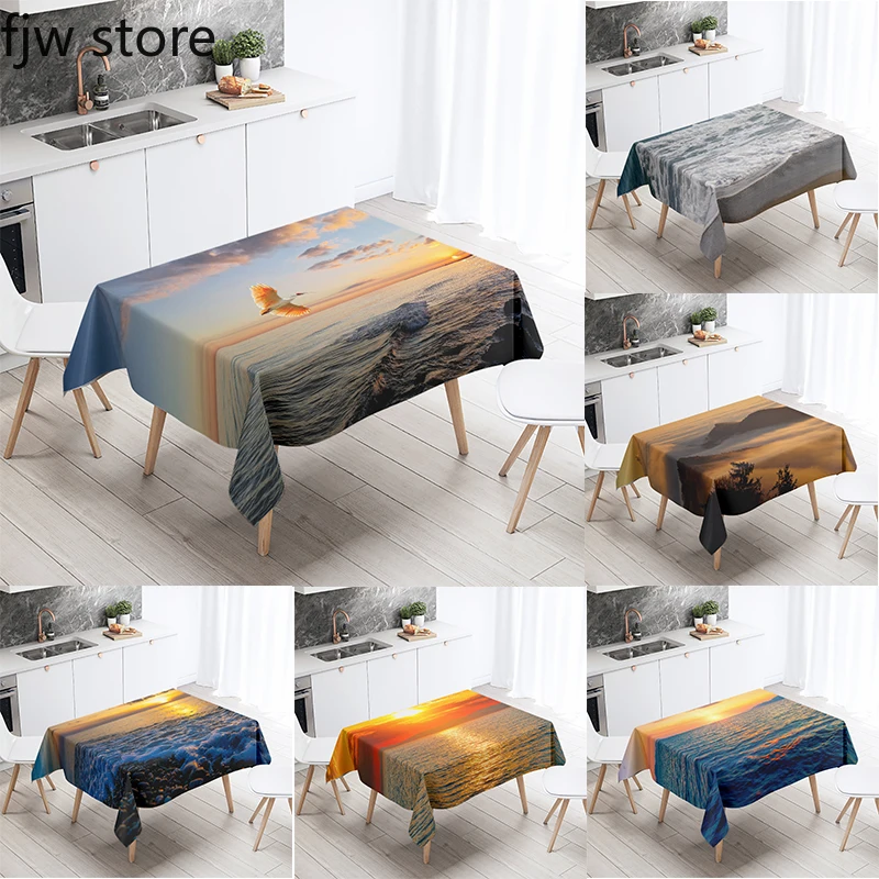

Beach Sunset Mountain Cloud Landscape Printed Rectangular Tablecloth Antifouling Waterproof Restaurant Kitchen Table Cloth