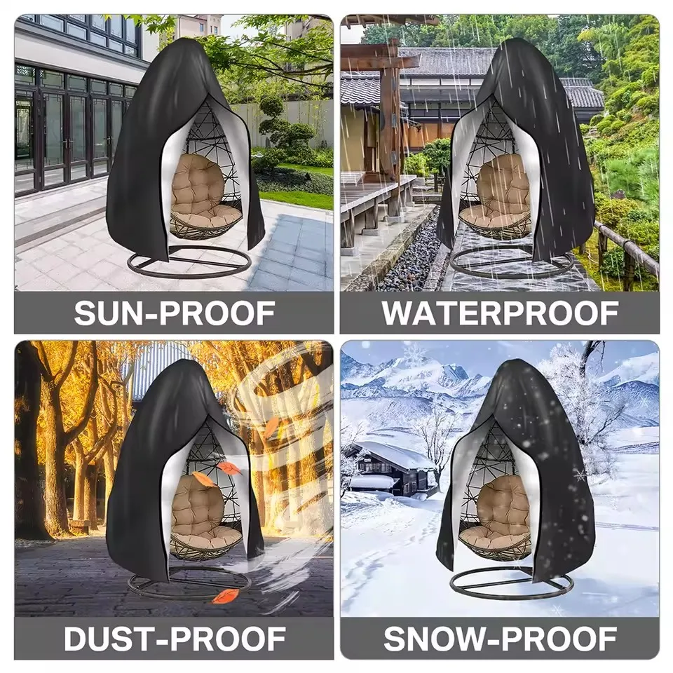 Patio Hanging Egg Chair Cover with Zipper Waterproof Windproof Swing Chair Covers with Buckle Outdoor Weather Resisatant
