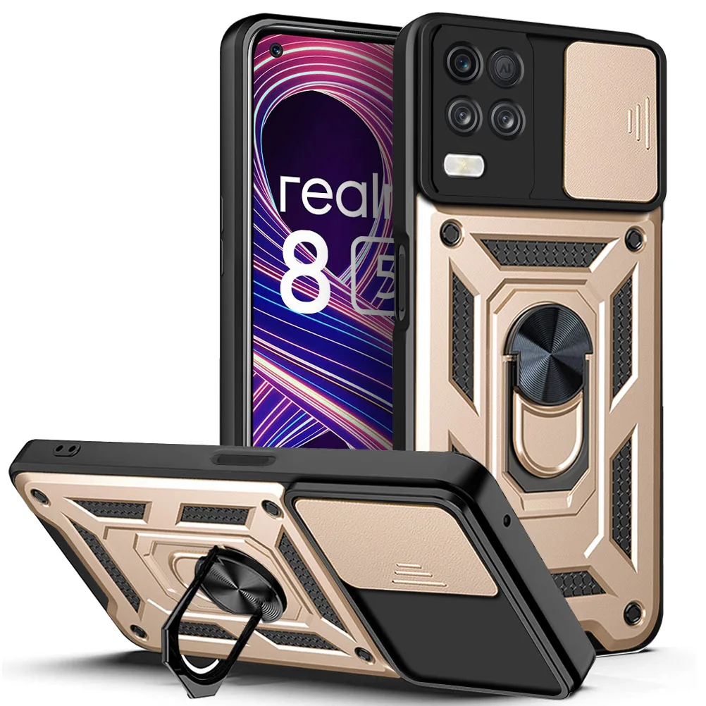 리얼미 8i 케이스 리얼미 8 커버 리얼미 8 프로 8s 5G 8i 마그네틱 링 홀더 아머 폰 케이스 슬라이드 카메라 보호 백 커버
