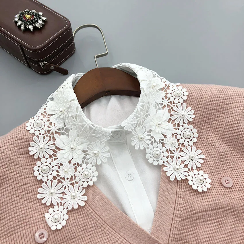 

Korean White Lapel Shirt Detachable Collar for Women Shirt Lace Floral Fake Collar Shoulder Wrap Shawl Girls False Collar