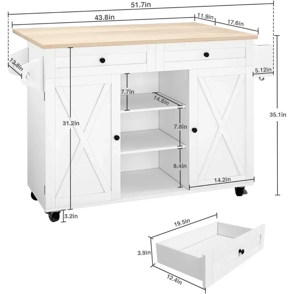 Storage Rack Trolley, Rolling Kitchen Island Trolley with Flip Top with Storage Cabinets and Tower Rack, Kitchen Island Table
