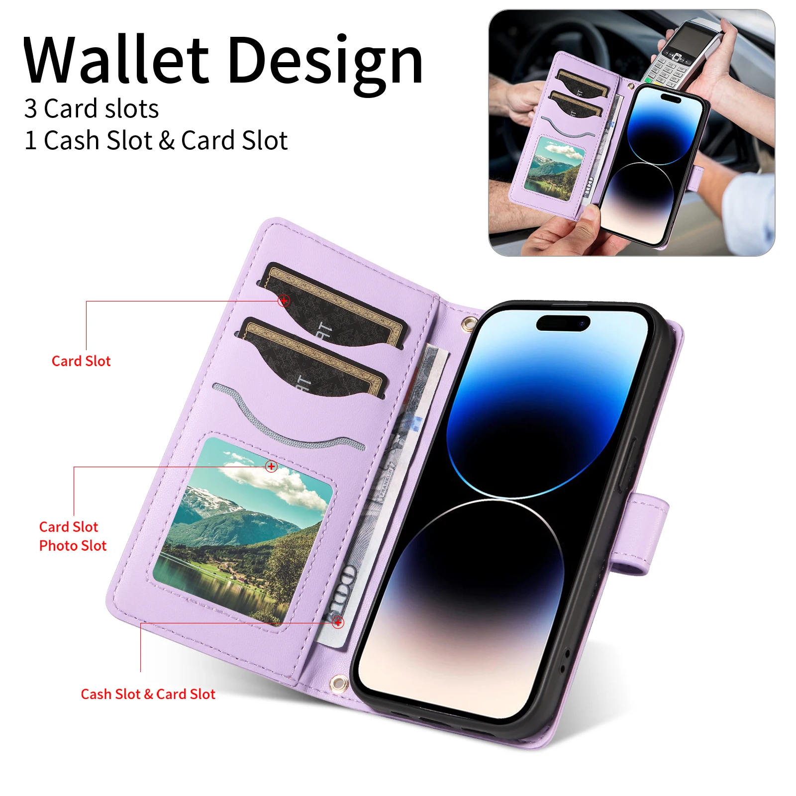 Leather Wallet Phone Case with Card Holder and Magnetic Closure