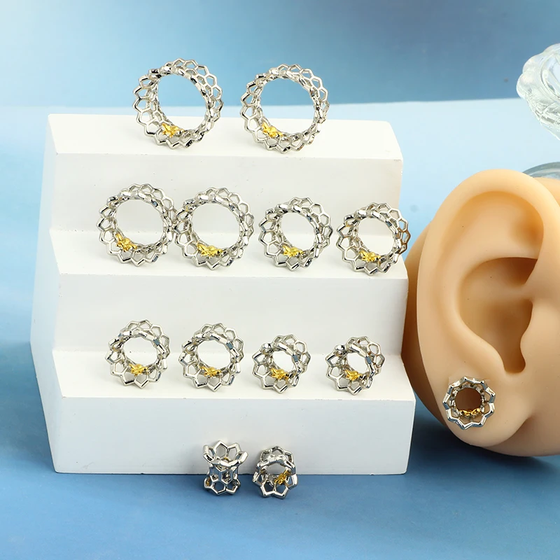 Fashion Copper Bee Hollow Ear Tunnels Gauges Expanders Plugs Earring Piercing Body Jewelry Stretchers Double Flare  2PCS