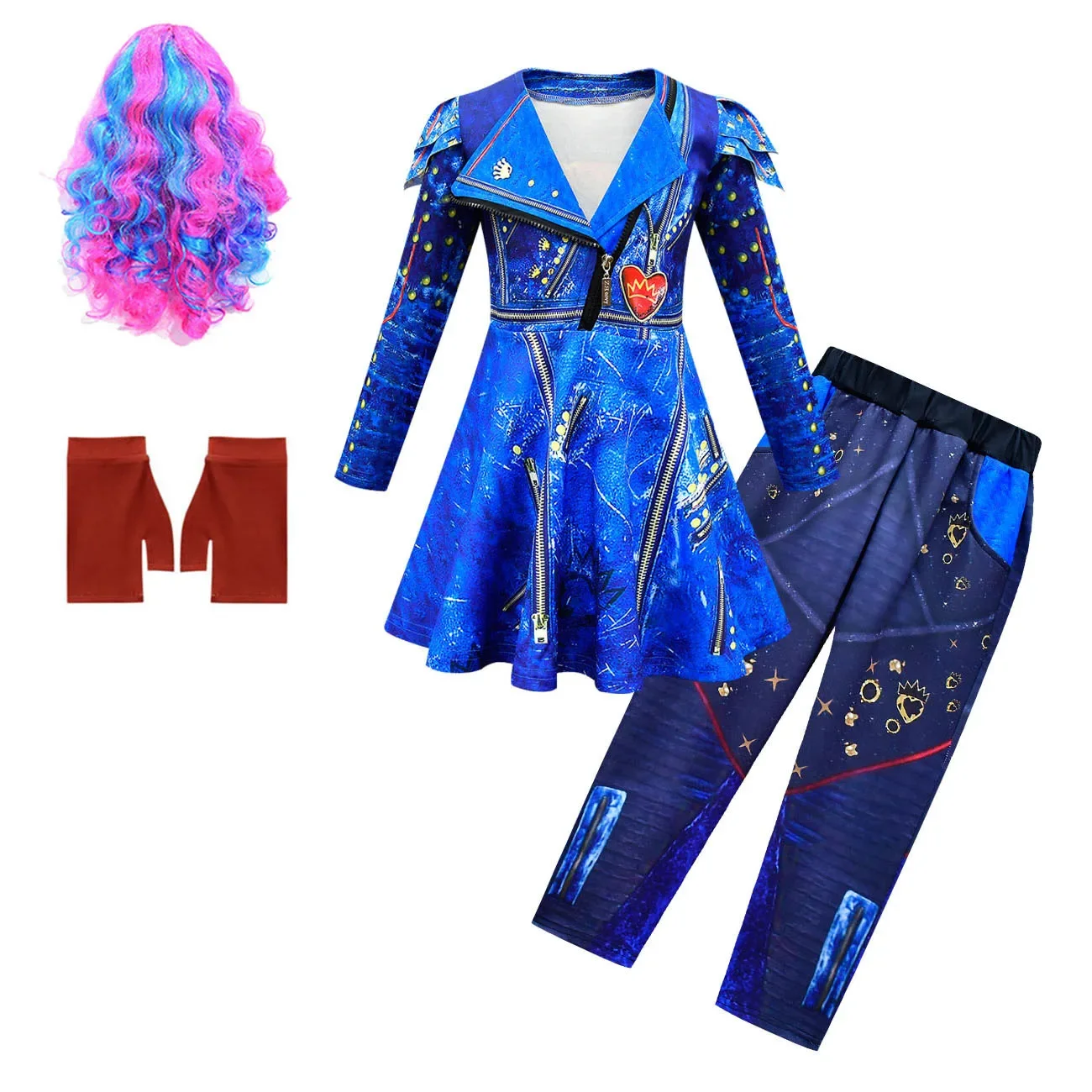 thumbnail image 1 of Disfraces de Halloween para niños para niñas Anime Evie Mal Descendants 3 Ropa de cosplay Peluca Vestido de fiesta de carnaval para niños + Conjuntos de pantalones, 1 of 4