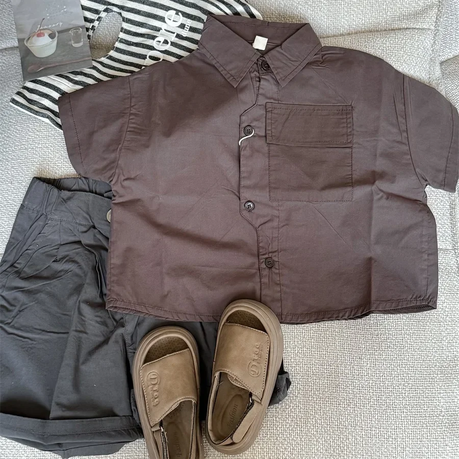 New Hot Sale Of The Season Cotton Short Sleeve Shirt for Children Boys Girls Baby Wilderness System Pocket Half Sleeve Blouse Ki