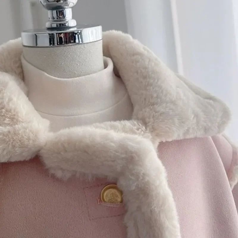 Baby Girl Princess Cotton Padded Fur Jacket Infant Toddler Child Winter Patchwork Coat Thick Warm Outerwear Baby Clothes 18M-12Y
