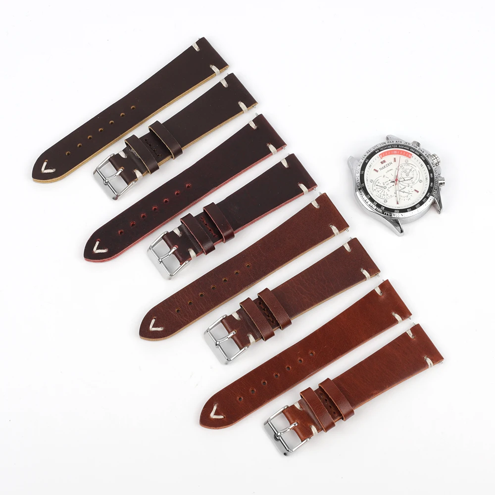 Vintage Cowhide Watch Straps Bracelet 22mm Handmade Oil Wax Genuine Leather Watchbands Quick Release Watch Strap Belt