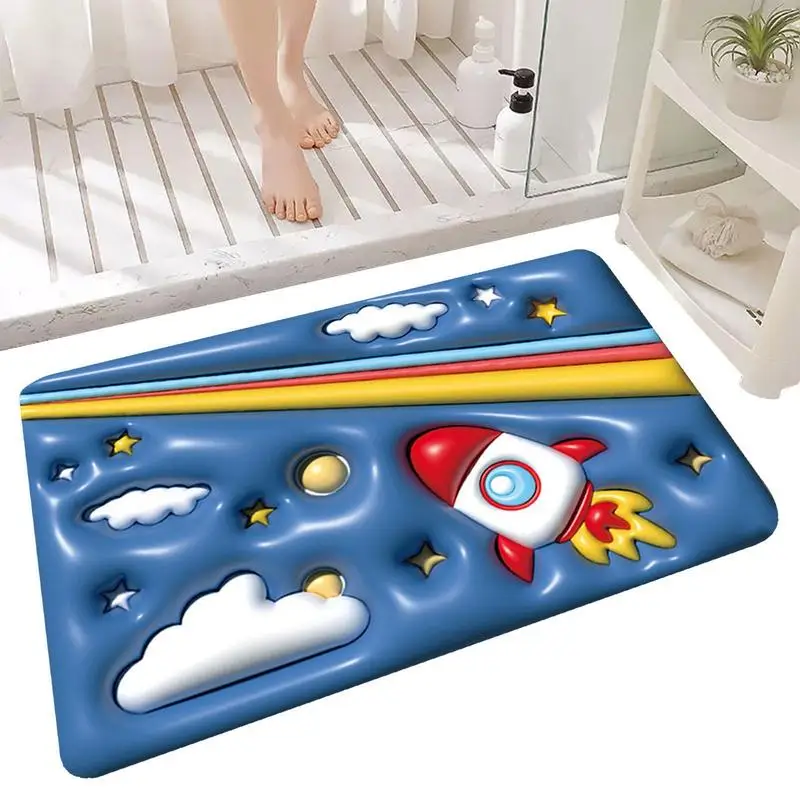 

Cute Bath Mat Washable Door Non-slip Foot Mat Bathroom Mat 3D Effect Expansion Soft Diatom Mud Cartoon Outer Space Bathroom Rug