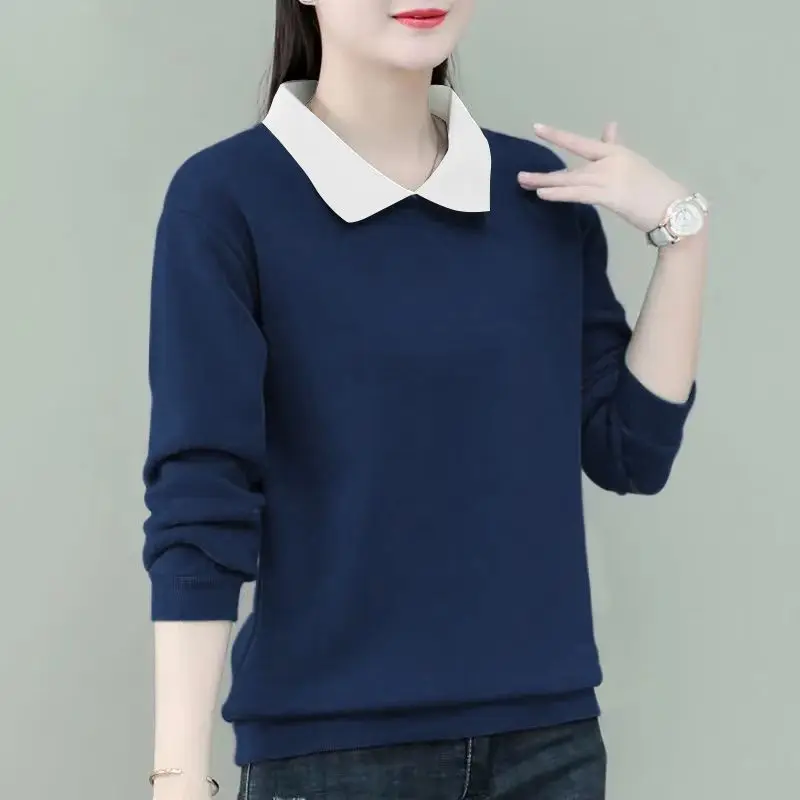 Fashion Lapel Spliced Solid Color Casual Blouses Women's Clothing 2023 Autumn Winter Oversized All-match Tops Commuter Shirts