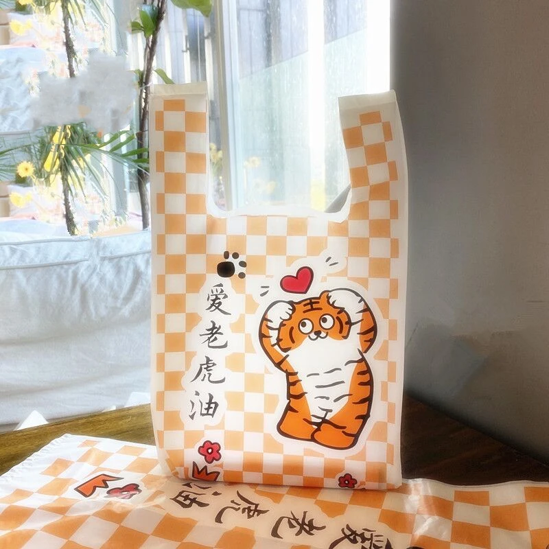 Cartoon Padrão Plastic Vest Bag BeverageTakeaway Pacote Pequena Bebida Shopping Pouch