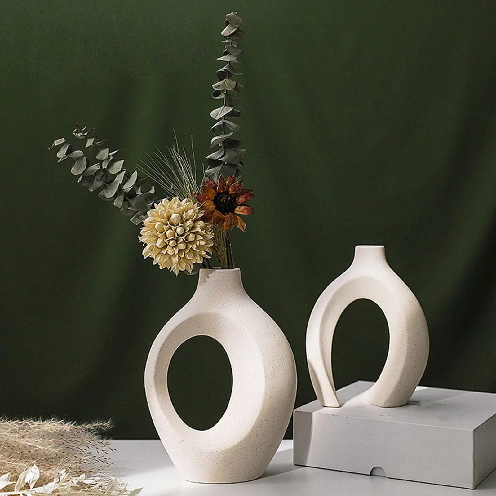 

2x Ceramic Flower Vase Floral Arrangements Flowerpot Figurines Minimalist Bunch Decorative Vases for Wedding Dining Room Cafe