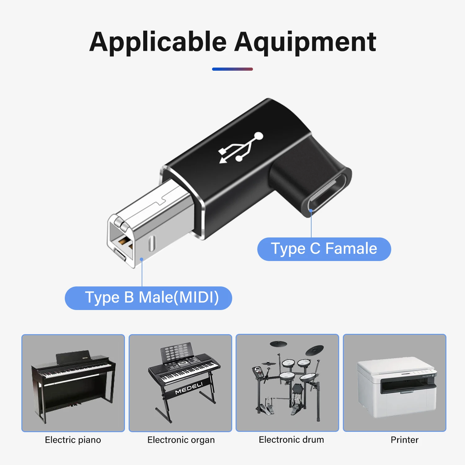 USB Type C Female to USB B Male Adapter for Data Transfer and Converter Applications