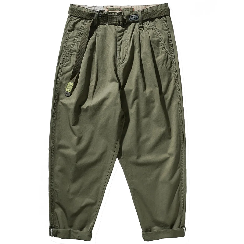 

new summer casual trend Men's loose straight solid color nine-minute pants Japanese retro daddy pants