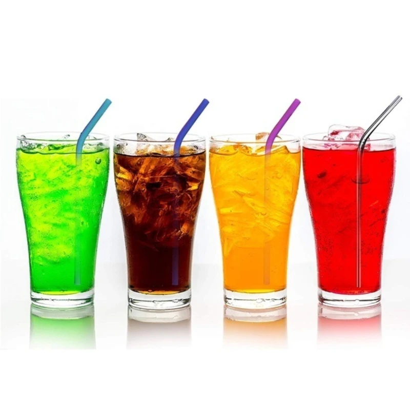 Reusable Silicone and Stainless Steel Straw Set with Cleaner Brush and Bag