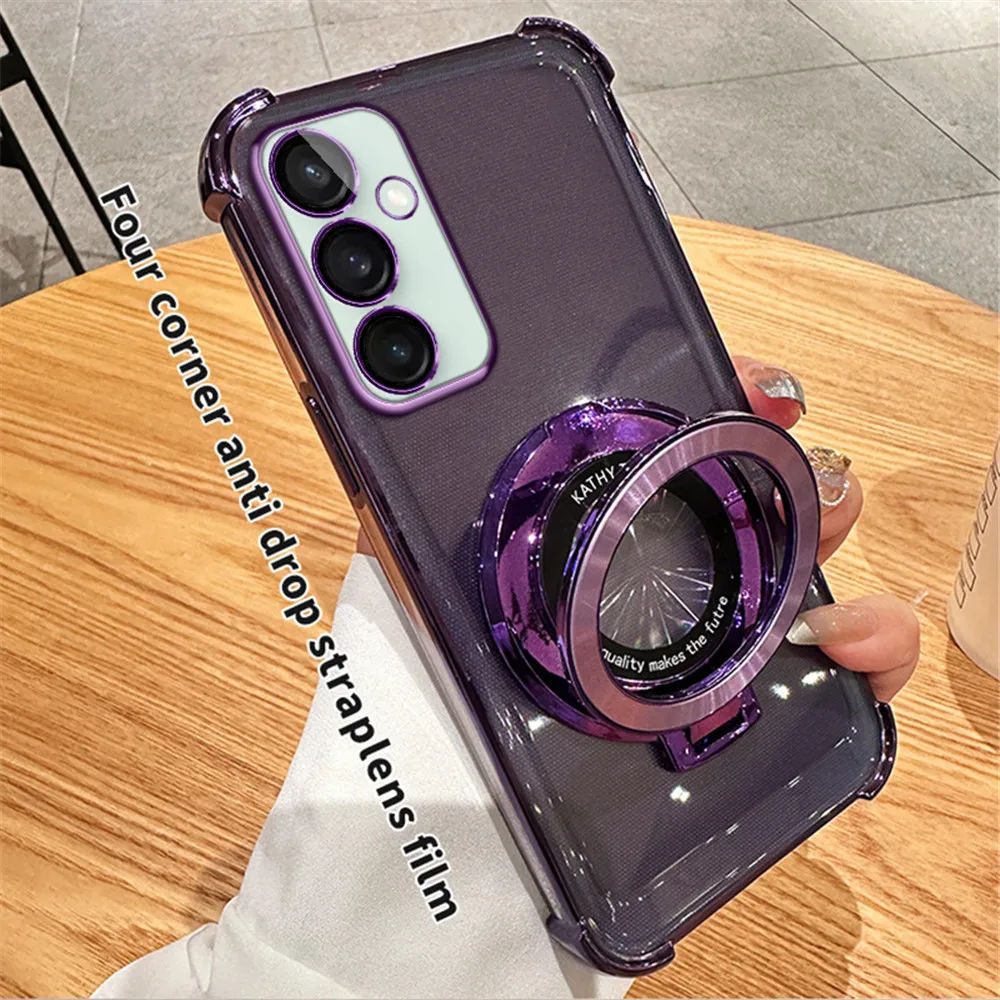 Transparent Plating Stand Phone Case For Samsung Galaxy S21 S22 Plus S23 S24 FE S24 Ultra S20FE Shockproof Soft Silicone Cover 2