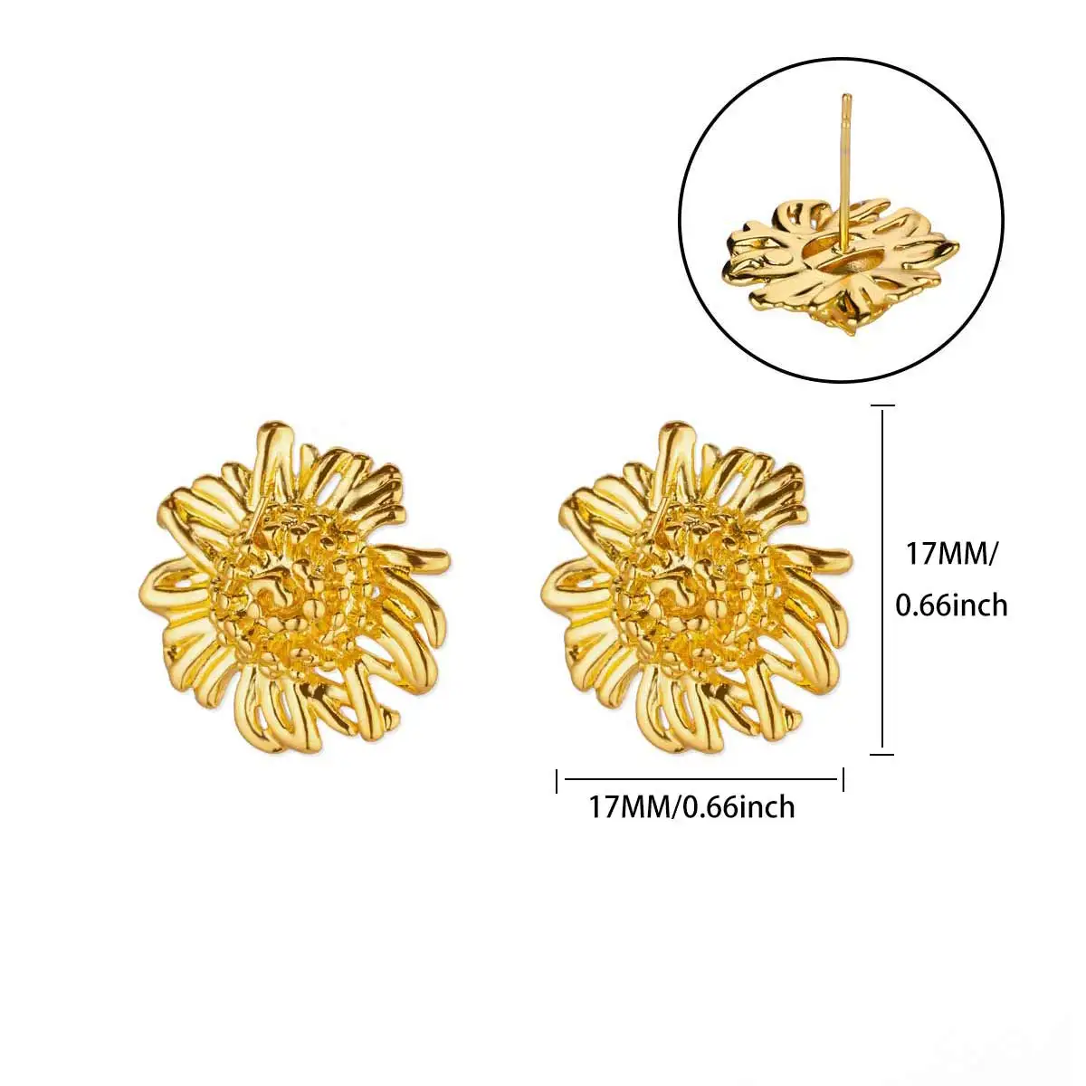 Classic Sunflower Stud Earrings For Women Gold Color Stainless Steel