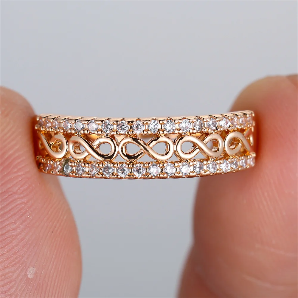 White Zircon 8 Shaped Infinity Rings For Women Vintage Gold Color Engagement Bands Wedding Jewelry Bridal Valentine's Day Gifts