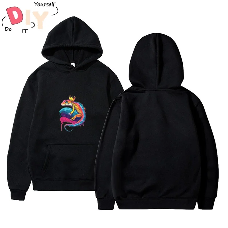 

Leopard Gecko In A Crown Style Sport Soft Oversize Plus Size Vintage Blouse Putih Hoodie Men Basic Viral Korean