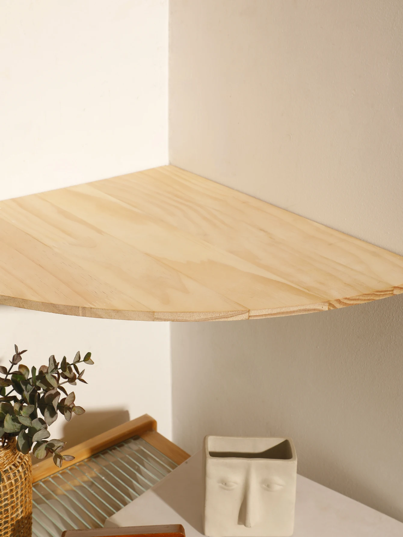 Wall Corner Shelves Wood Floating Wall Shelf Round End Wall Mounted Floating Corner Shelf for Bedroom Living Room and Kitchen 4