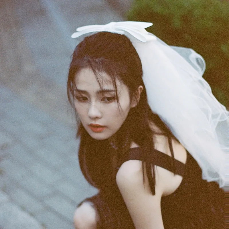 Short Small Head Yarn Veil Bow Fluffy Yarn Bride Wedding hair accessories bridal veil