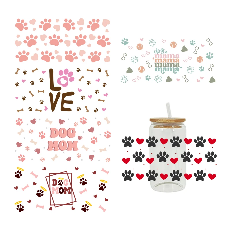 UV DTF Dog paw Transfer Happy Juice Printed Sticker For The 16oz Libbey Glasses Wraps Bottles D2464