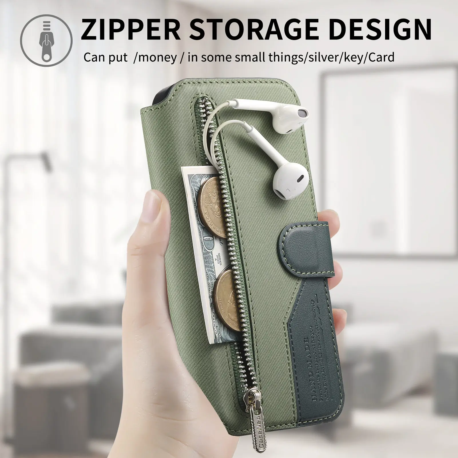 Luxury Flip Case - Detachable 2-in-1 Zipper Wallet Cover