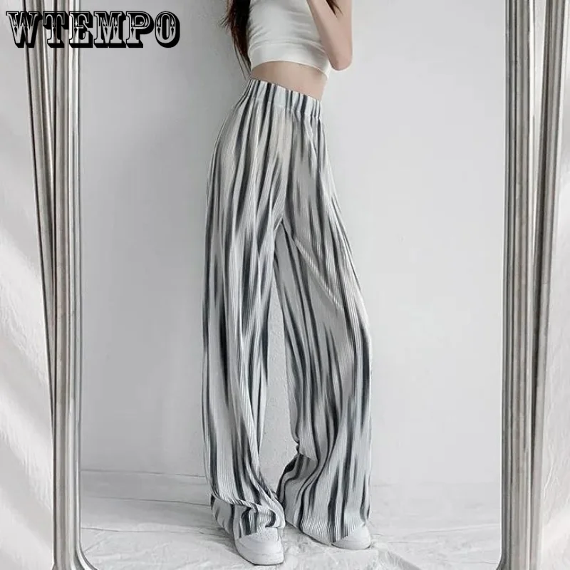 

WTEMPO Ice Silk Wide-leg Pants Women Casual Long Mopping Trousers Loose High Waist Fashion Streetwear Dance Yoga Pants