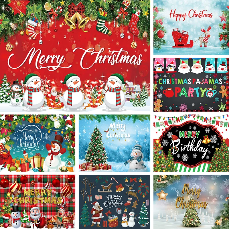 

Merry Christmas Photocall Backdrop 2023 Xmas Decorations Banner 2024 for Home Party Snowman Santa Claus Photo Background Vinyl