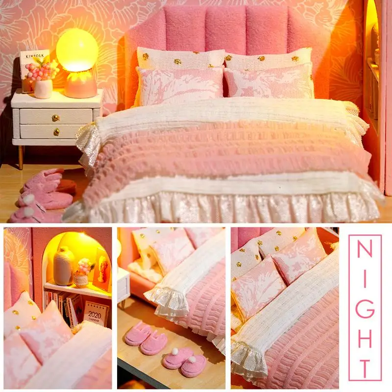 

DIY Dollhouse Kit 3D Miniature House Furniture Set With Music Mini LED Lights Doll House Accessories With Furniture For Kids