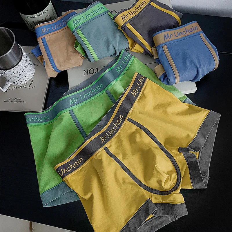 

3Pieces Men's Panties Top Quality U Convex Cotton Underwear Men Boxer Shorts Trendy Color Matching Breathable Underpants Boxers