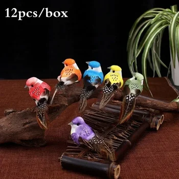 New 12pcs/box Handmade Simulation Pearl Hair Bird Creative Feather Bird With Claw Iron Wire Garden Decoration 2