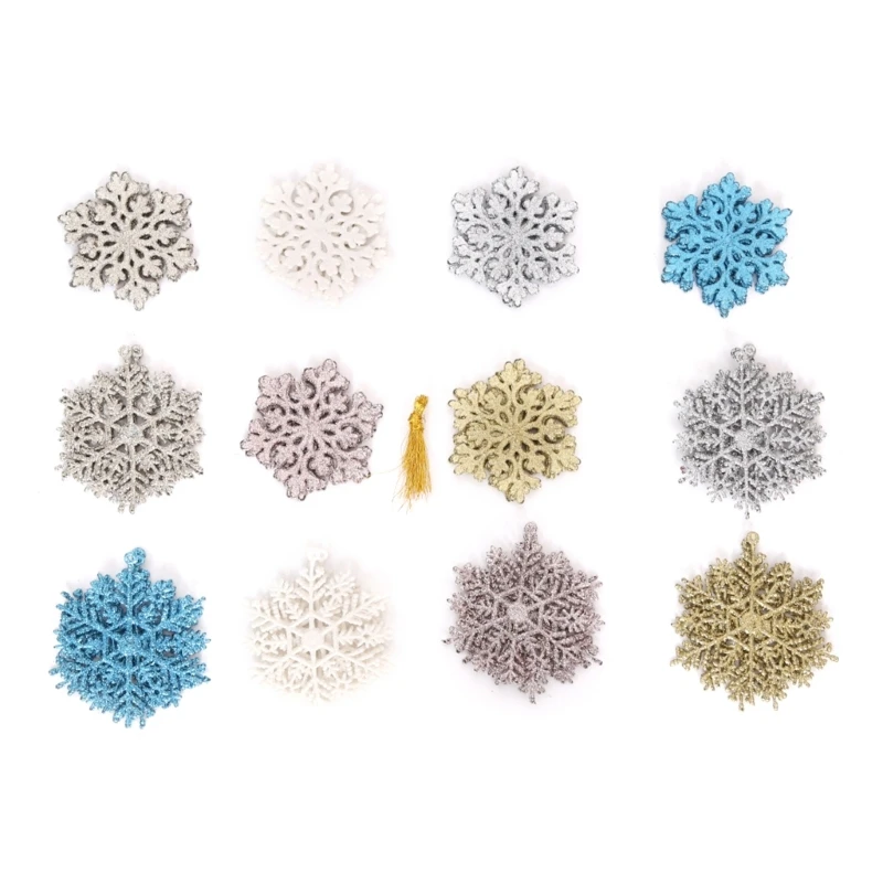 

Набор из 36 золотых порошковых снежинок, двусторонние снежинки, сделай сам, искусство для зимнего праздника, декор, елочные R9UF