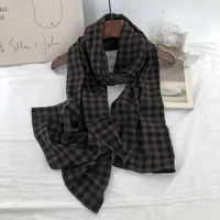 Double-Sided Plaid Pure Cotton Scarf Women's Student Ne Protection Scarf Autumn Winter Spring Brown Coffee Color Japanese S...