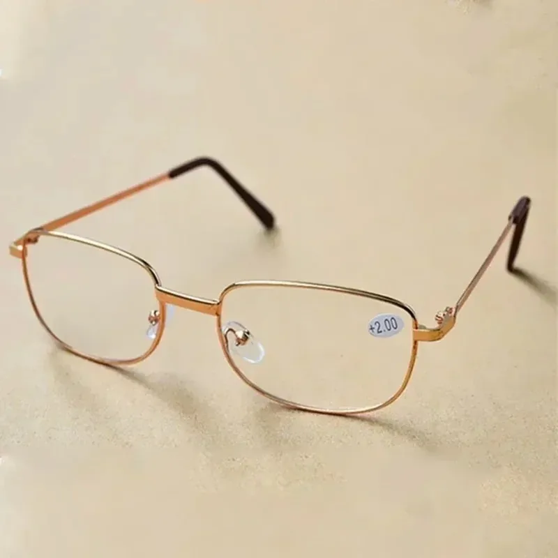 Anti-Scratch Reading Glasses Retro Square Presbyopic Eyewear With Glass Lenses Metal Hyperopia Eye Glasses Men's glasses +3.5+4