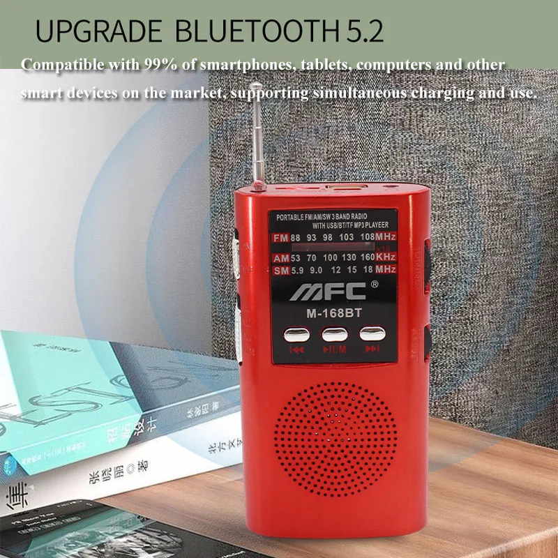 Mini Pocket FM AM SW Radio Portable Full Band Radios Wireless Bluetooth Speaker with LED Flashligh Support TF Card USB Play