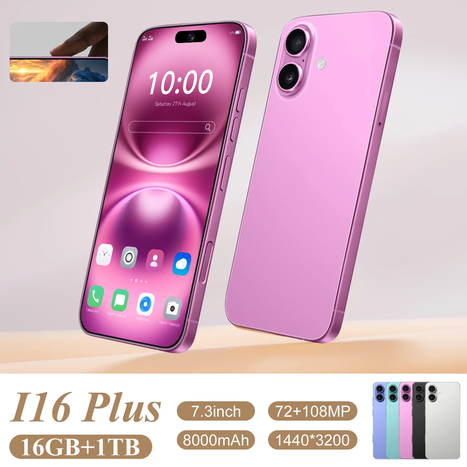 2026 New High Quality I16 Plus Original Intelligent 4G 5G Dual Card Dual Standby System Global Version 8000mAh Battery Arrival 1