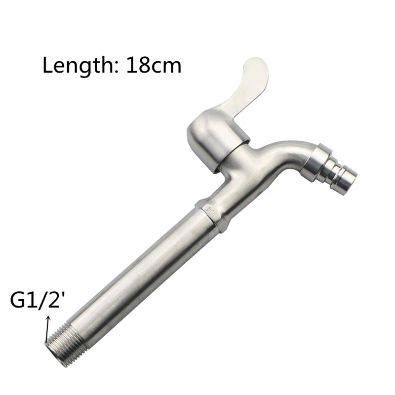 

1PC 304 Stainless Steel Bibcock 18cm Quick Open Washing Machine Faucet Thread G1/2' Wall Mount