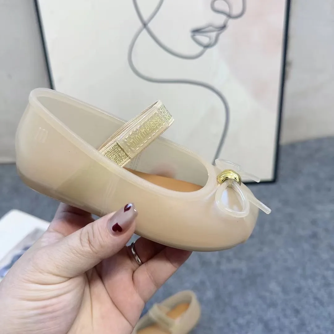 Mini Melissa Brand Children's Jelly Shoes Autumn Baby Kids Thin Bow Ballet Flat Shoes Girls Non-slip Soft Sole Beach Shoes 5