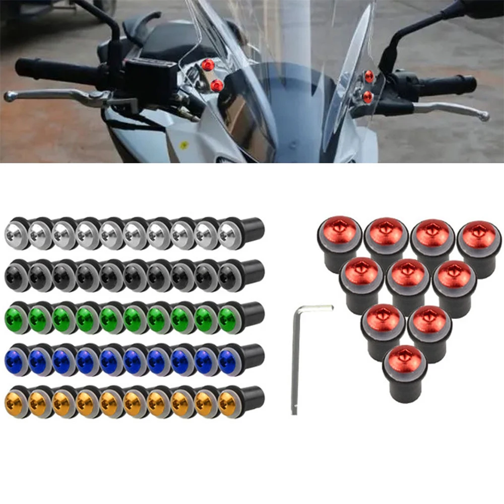 

10Pcs/Set M5 X 16mm Universal Motorbike Windshield Fasterner Kit Windscreen Nut Bolt Washer Screw Fairing Screen Fasterners