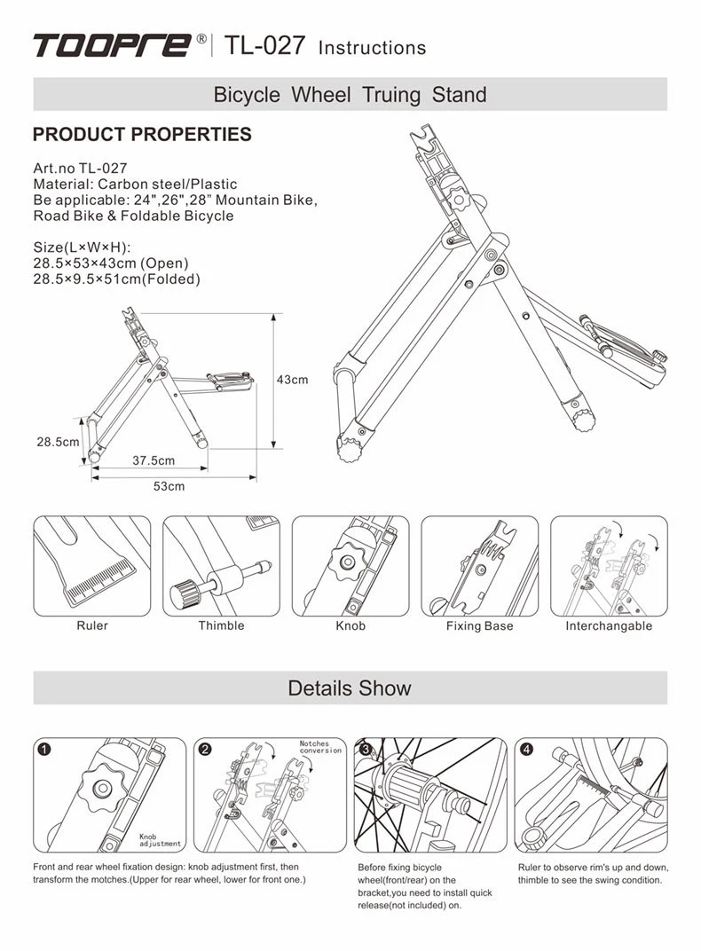 TOOPRE Mountainbike Zentrierständer Fahrrad Radnabe Aligner Faltrad Rad Zentrierständer Fahrradreparaturwerkzeug – Detail 13