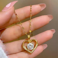 Trendy Heart Stainless Steel Zirconia Necklaces For Women Girls Love Gold Color Metal Necklace Party Birthday Daily Jewelry 2