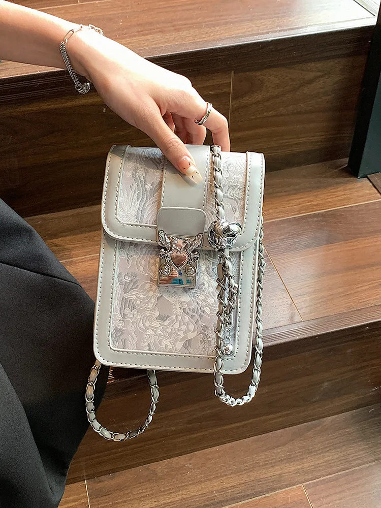 휴대폰용 미니 크로스 백, 레이스 체인, 원 숄더백, 패셔너블