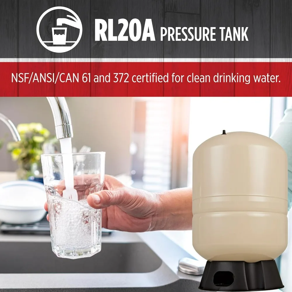 20-Gallon Vertical Pre-Charged Pressure Tank by Red Lion for Well Pumps, Thermoplastic Base, 1-Inch FNPT Elbow System C