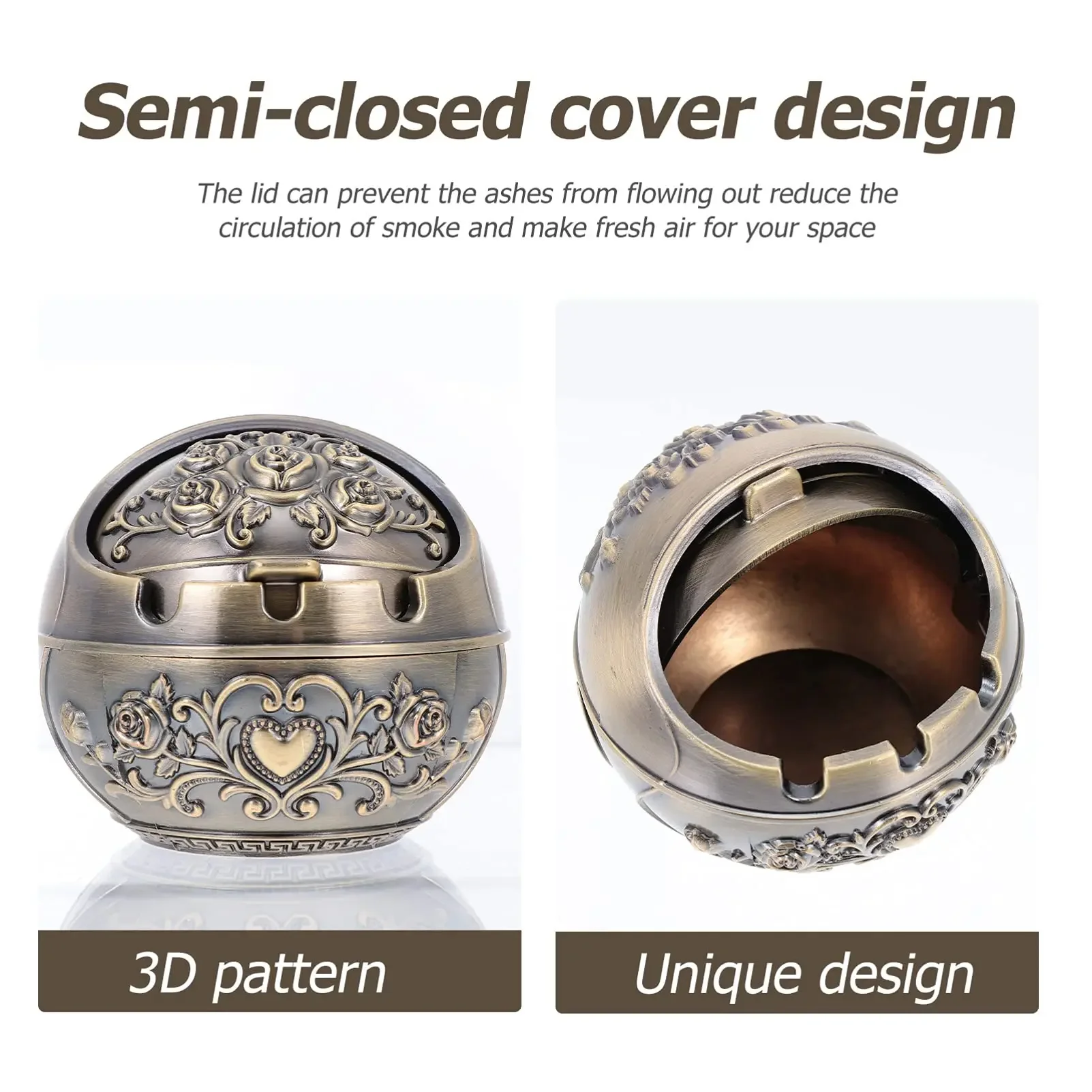 Portable Metal Ashtray Retro Decorative with Lid Indoor and Outdoor Carved Smoking Set