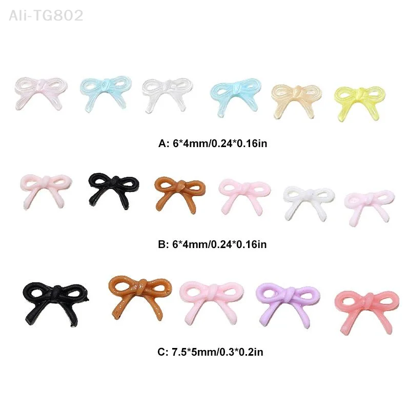 50개 믹스 미니 보우 네일 참 장식품 화려한 3D 레진 리본 네일 아트 데코레이션 수공예 액세서리 DIY 매니큐어 살롱용