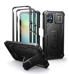 Heavy Duty Shockproof Phone Case with Screen Protector, Camera Cover, and Kickstand - 6.7 inch (Black)