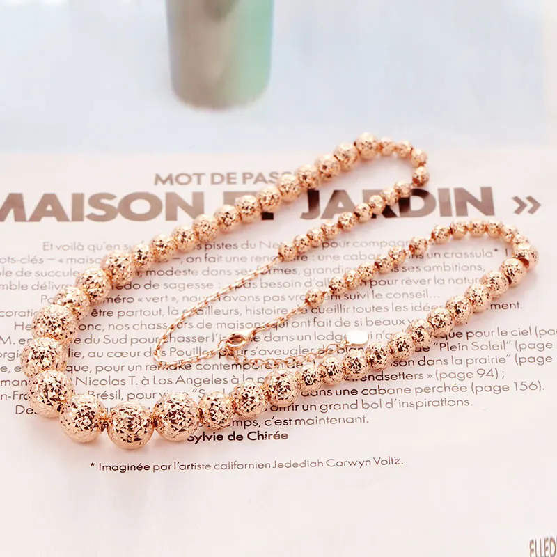 

585 Purple Gold Plated 14K Rose Gold Sparkling Beads Necklace for Women Luxury Fashion Exquisite Collarbone Chain Jewelry
