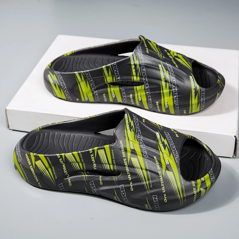 

Сланцы мужские с принтом, летние модные шлепанцы, Повседневная ультра мягкая нескользящая обувь для пляжа