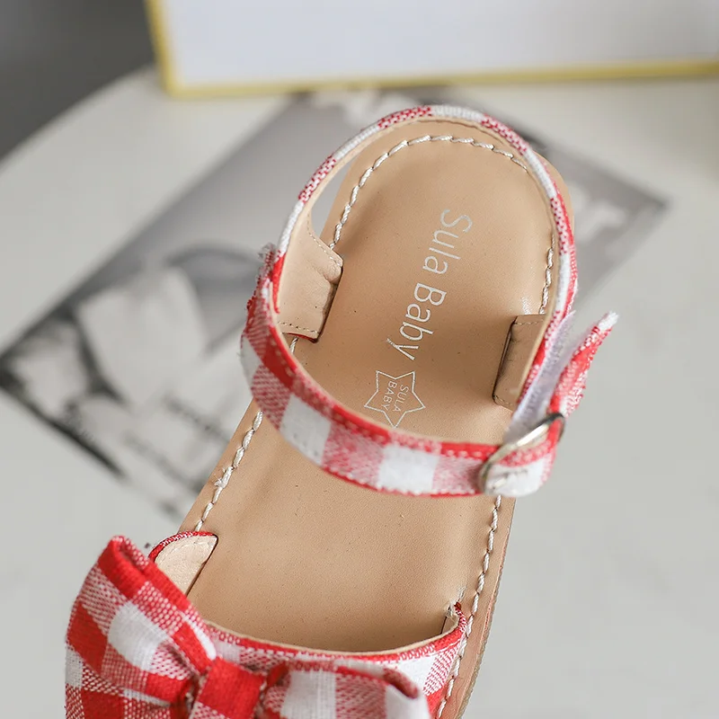 Bekamille Kids Sandals Girls Bow lattice Flat Heel Beach Shoes Children Sandals For Girls Princess Casual Sneakers SZ040