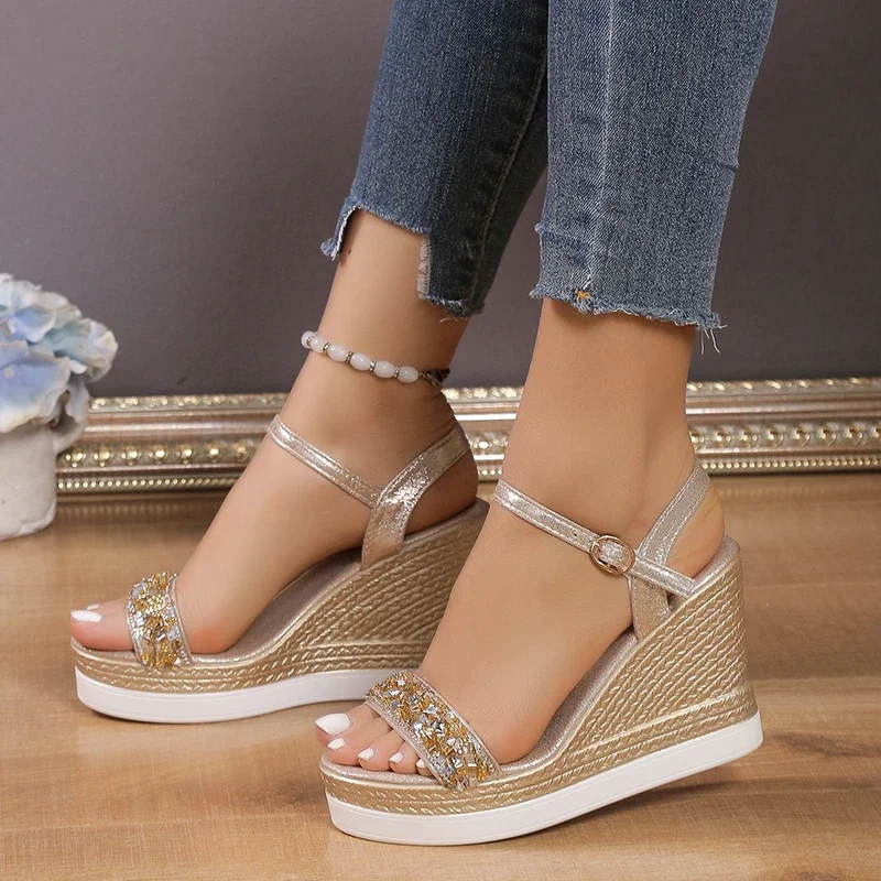 

New Women's Wedge Sandals Summer Thick Sole Sandals Buckle Strap Open Toe Thick Sole Casual Shoes Women's Elegant High Heels